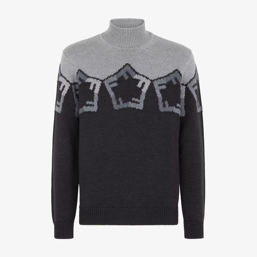 Fendi Men's Spring And Autumn Grey Loose High Neck Knit Pullover Jumper Sweater #97844