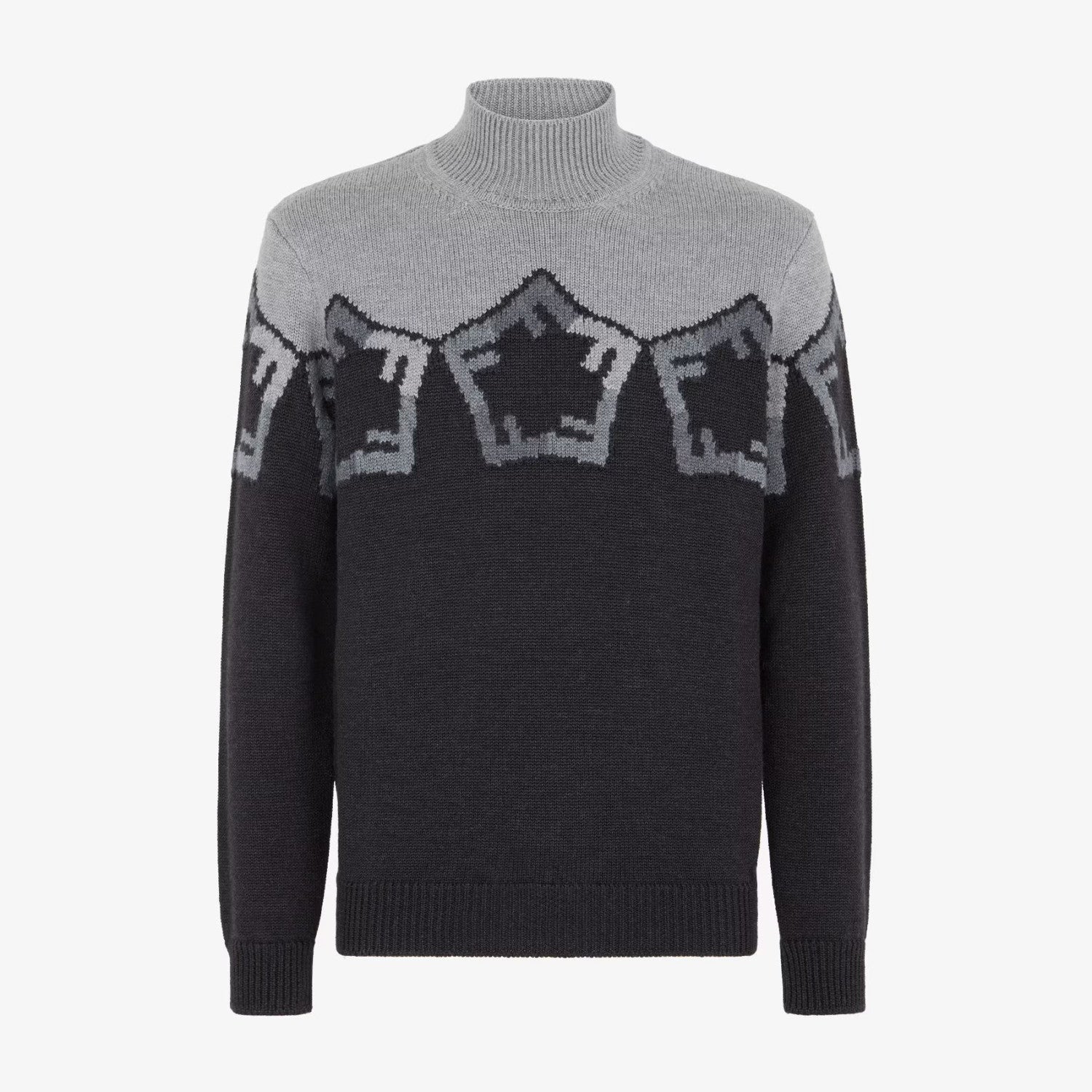 Fendi Men's Spring And Autumn Grey Loose High Neck Knit Pullover Jumper Sweater #97844