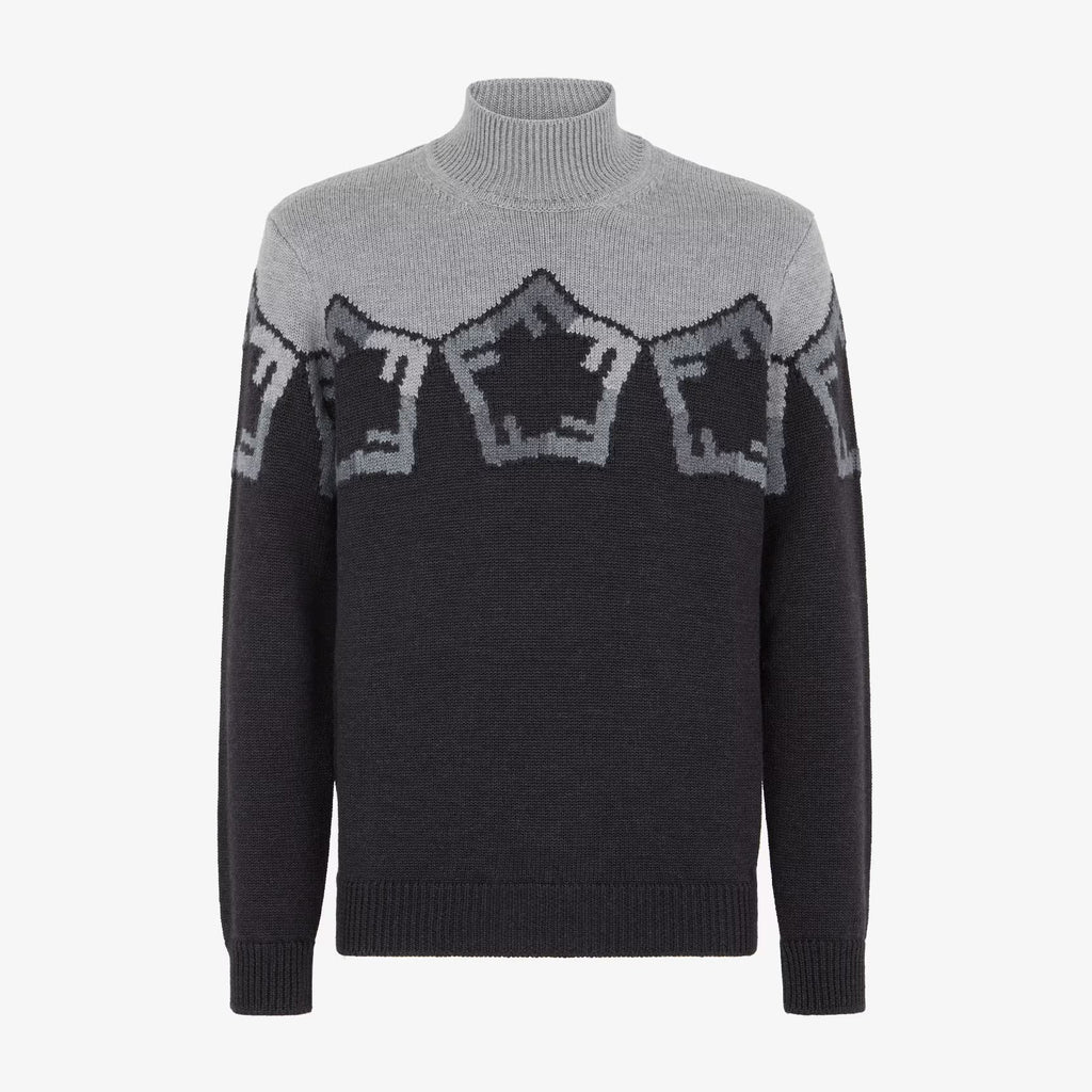 Fendi Men's Spring And Autumn Grey Loose High Neck Knit Pullover Jumper Sweater #97844