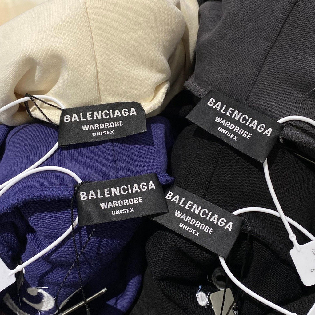 Balenciaga Men's And Women's Spring And Fall Embroidered Letters Logo Solid Color Cotton Hooded Sweatshirt #73374