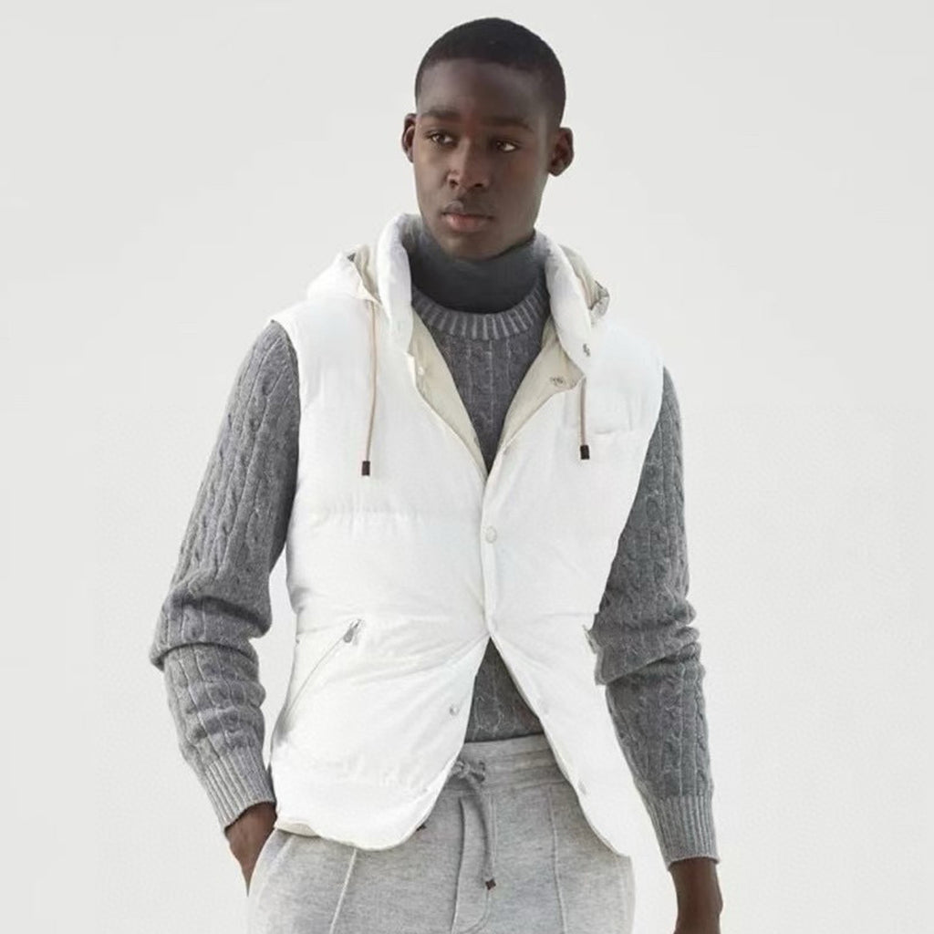 Brunello Cucinelli Men's Fall And Winter Single-Breasted Hooded Solid Color Fitted Down Vest Jacket #81185