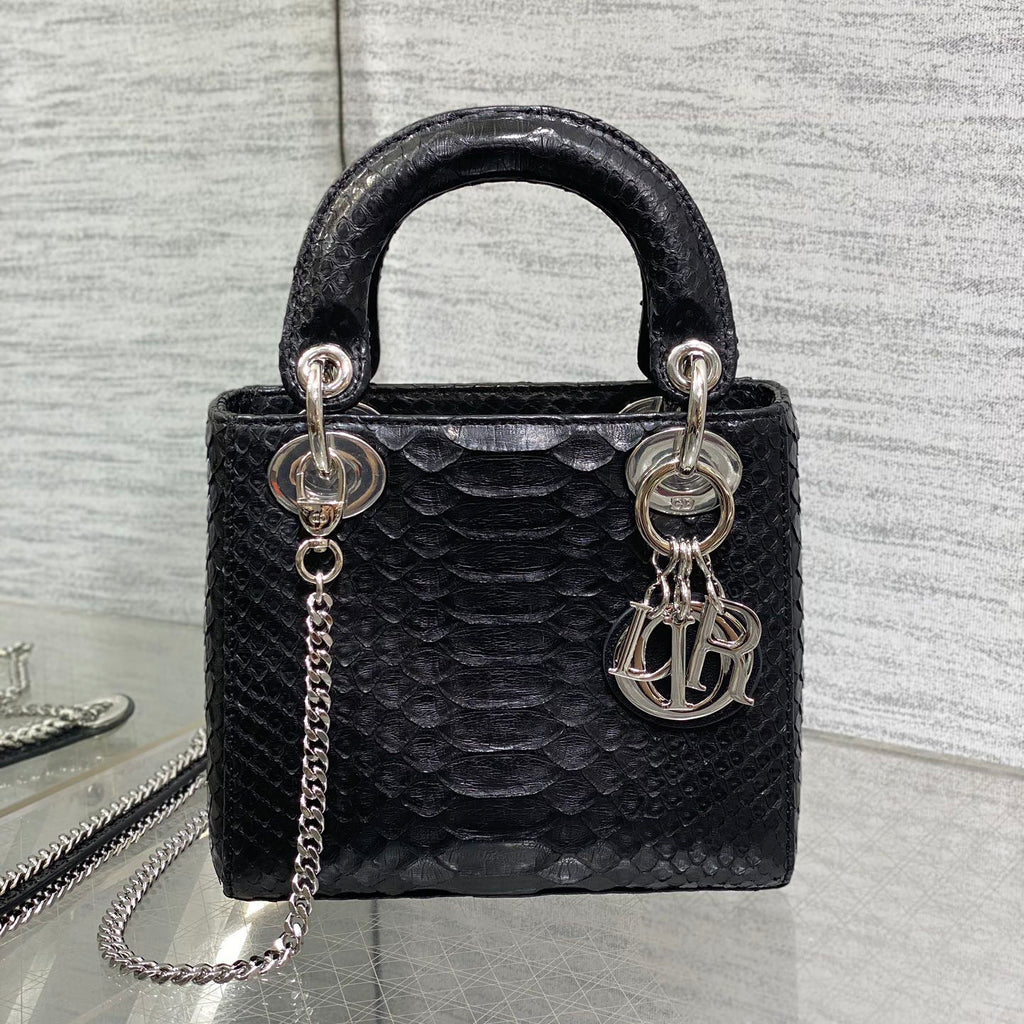 Dior Lady Women's Solid Color Metal Pendant Detachable Chain Shoulder Strap Snake Skin Single Shoulder Crossbody Handbag Bag Bags #77722