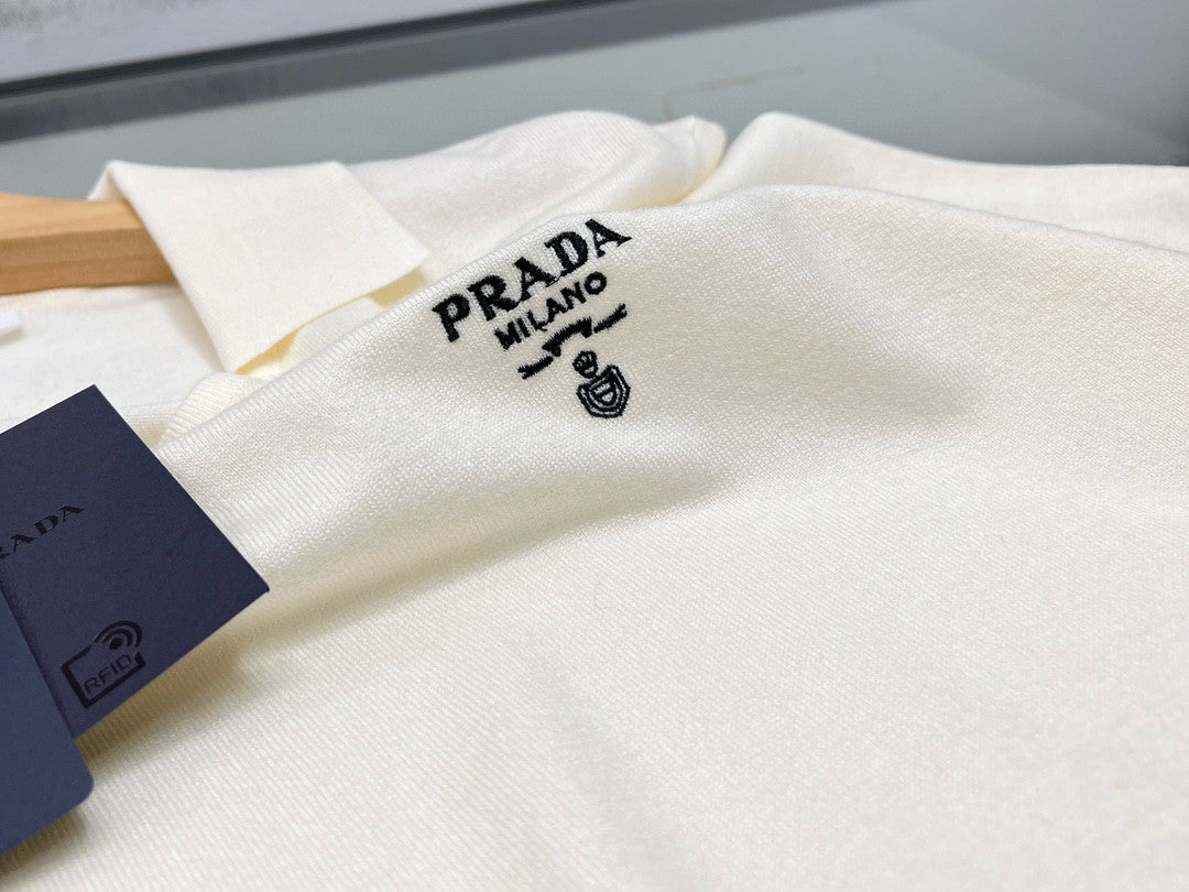 Prada Men's Summer Solid Color Logo Embroidery Knitted Cashmere Short Sleeve Polo Shirt T-Shirt #74954