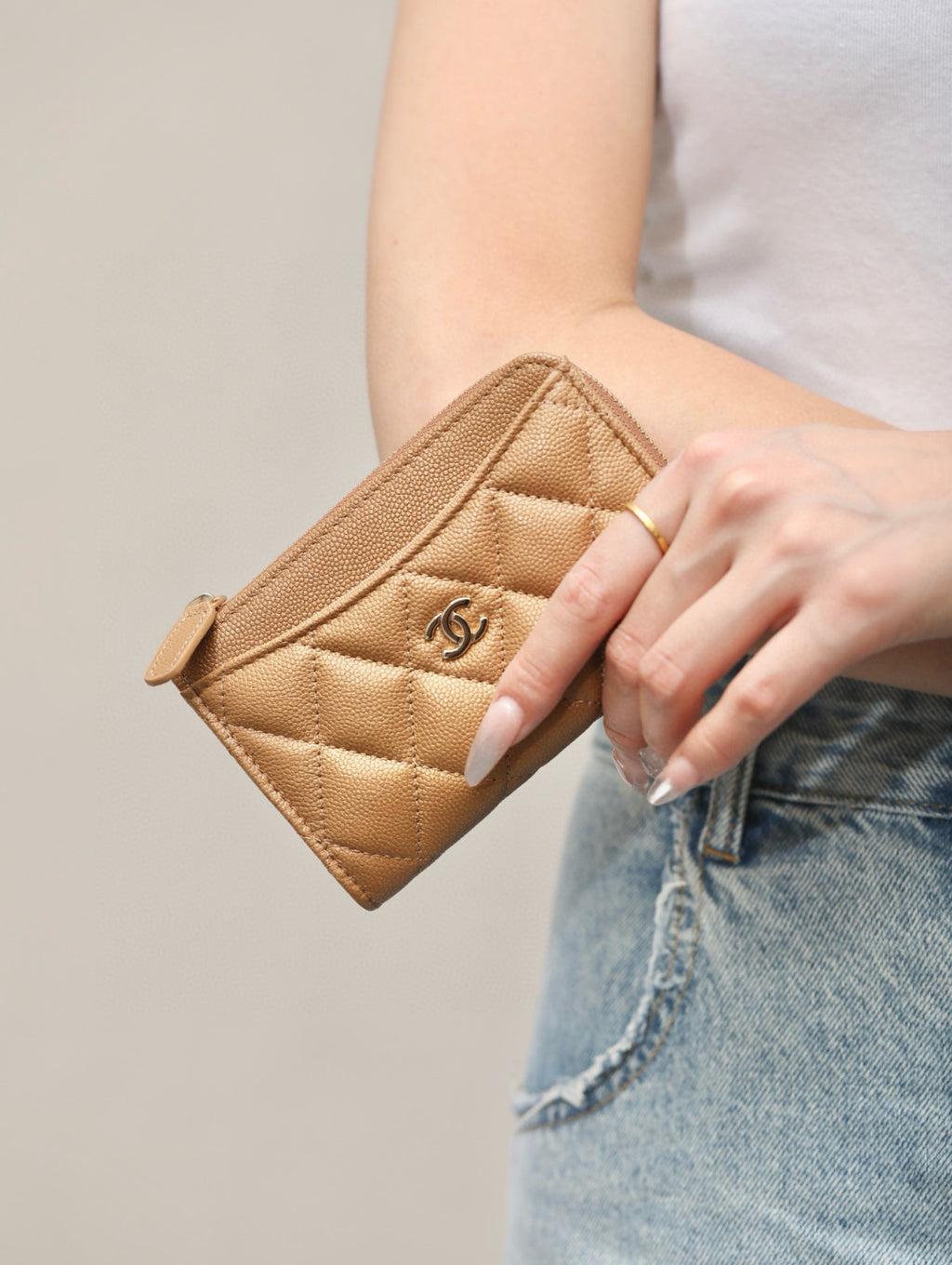Chanel Women's Solid Color Card Case Zipper Closure Leather Wallet Coin Purse Bags Bag #71929
