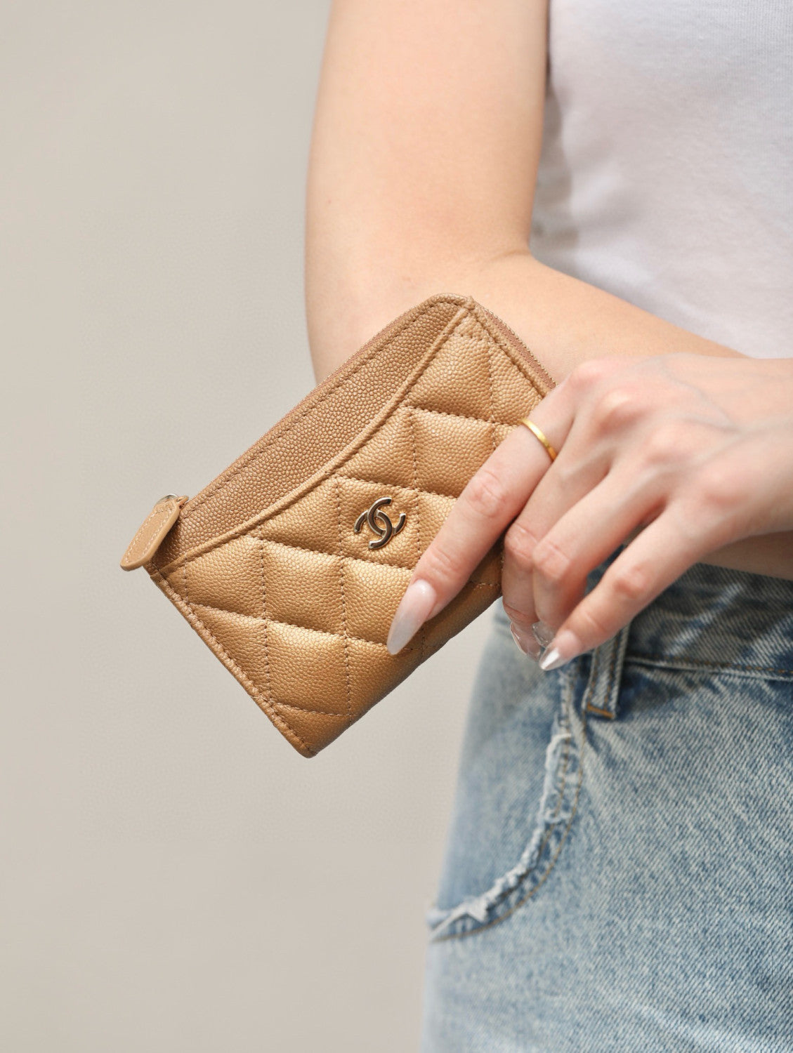 Chanel Women's Solid Color Card Case Zipper Closure Leather Wallet Coin Purse Bags Bag #71929