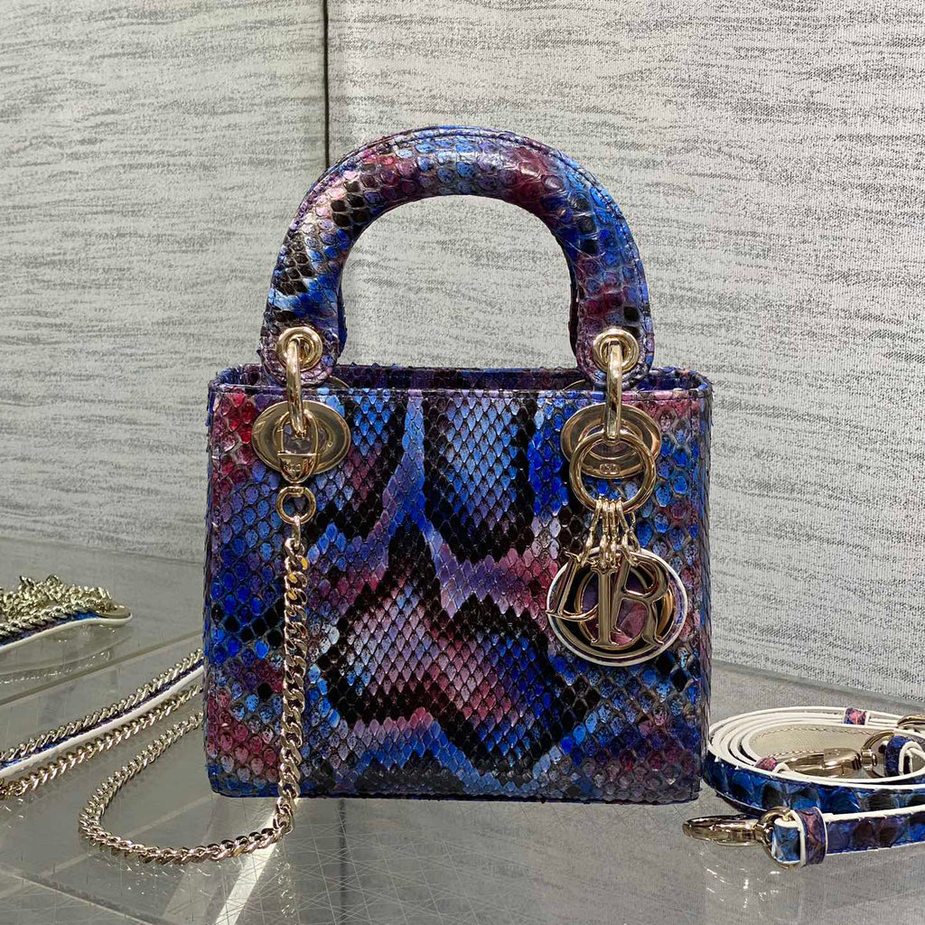 Dior Lady Women's Solid Color Metal Pendant Detachable Chain Shoulder Strap Snake Skin Single Shoulder Crossbody Handbag Bag Bags #77722