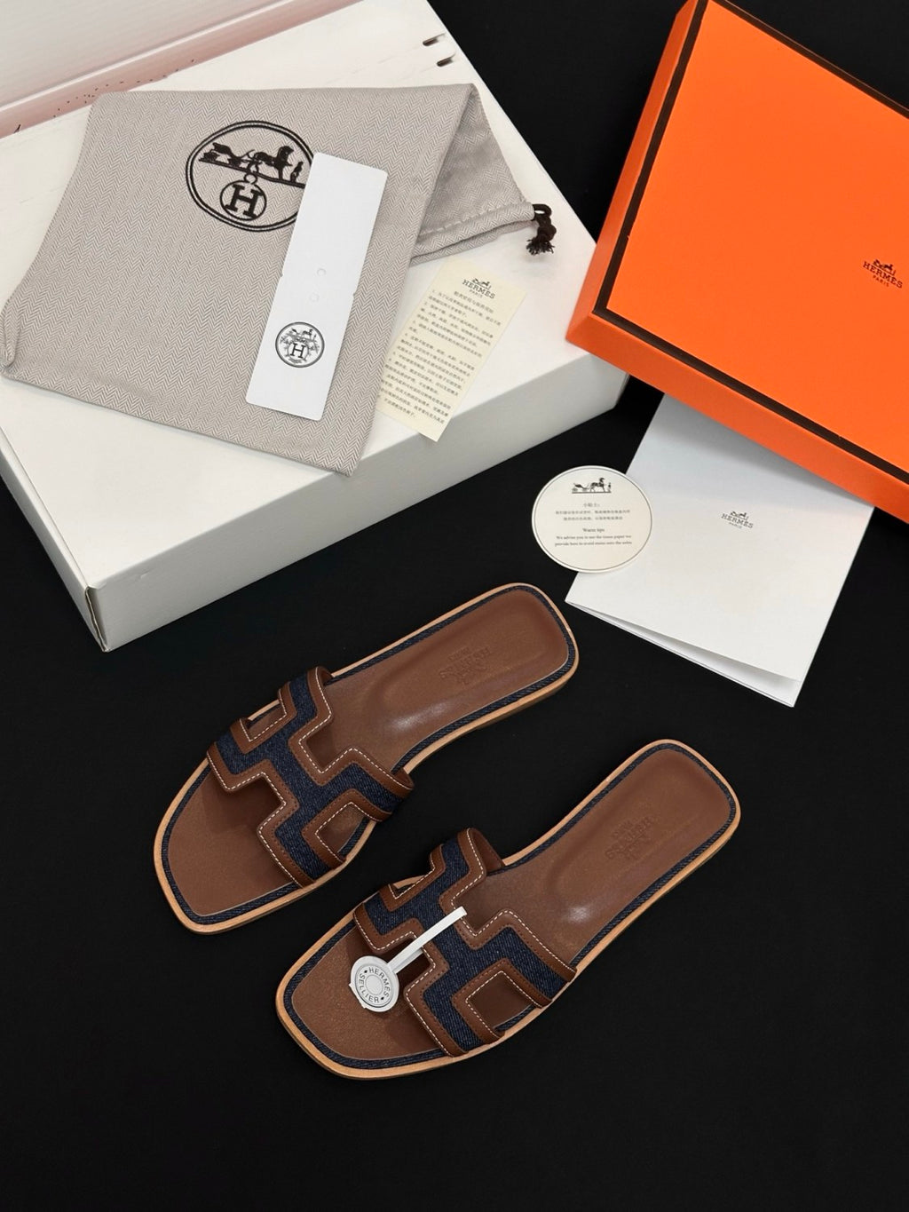 Hermès Denim Patchwork Slippers #385097