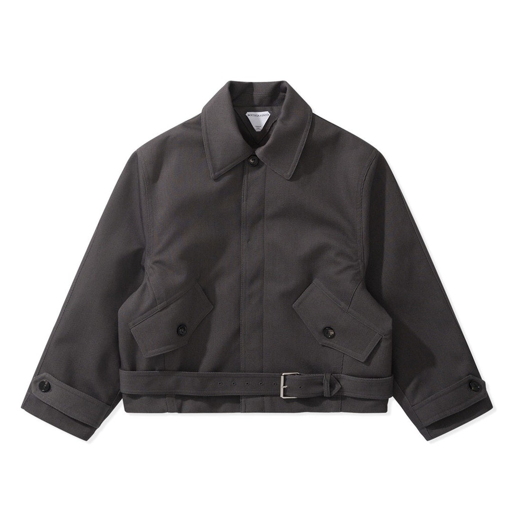 Bottega Veneta Men's Autumn/winter Wool Twill Jacket Fashionable Casual Single-breasted Lapel Short Jacket With Belt Ngvp #2616