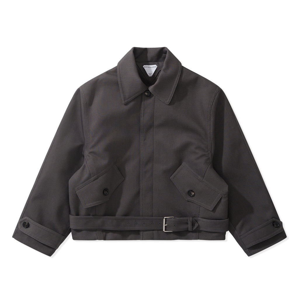Bottega Veneta Men's Autumn/winter Wool Twill Jacket Fashionable Casual Single-breasted Lapel Short Jacket With Belt Ngvp #2616
