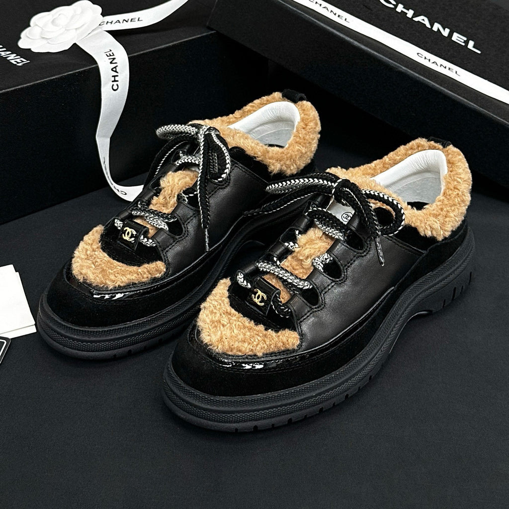 Chanel Women's Autumn/winter Color-Block Classic Fashion Round Toe Lace-up Low-top Leather Casual Shoes #78123