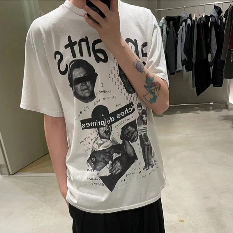 Enfants Riches Deprimes Men's Summer Letter Pattern Print Retro Casual Loose Straight Solid Color Cotton Short Sleeve T-Shirt #99365