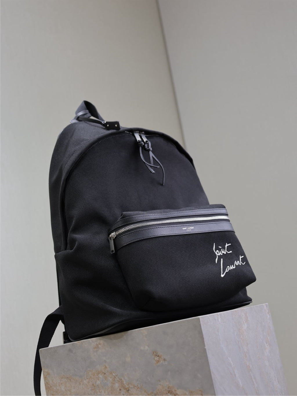 CITY Saint Laurent Embroidered Letter Fabric Leather Panel Backpack Schoolbag Bag Bags #76462