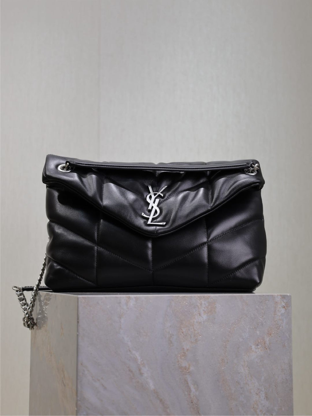 SAINT LAURENT  PUFFER TOY Handbag Black Silver Buckle Plaid Bag Stylish Elegant Sophisticated Flap Bags 7593371EL001000 #184316