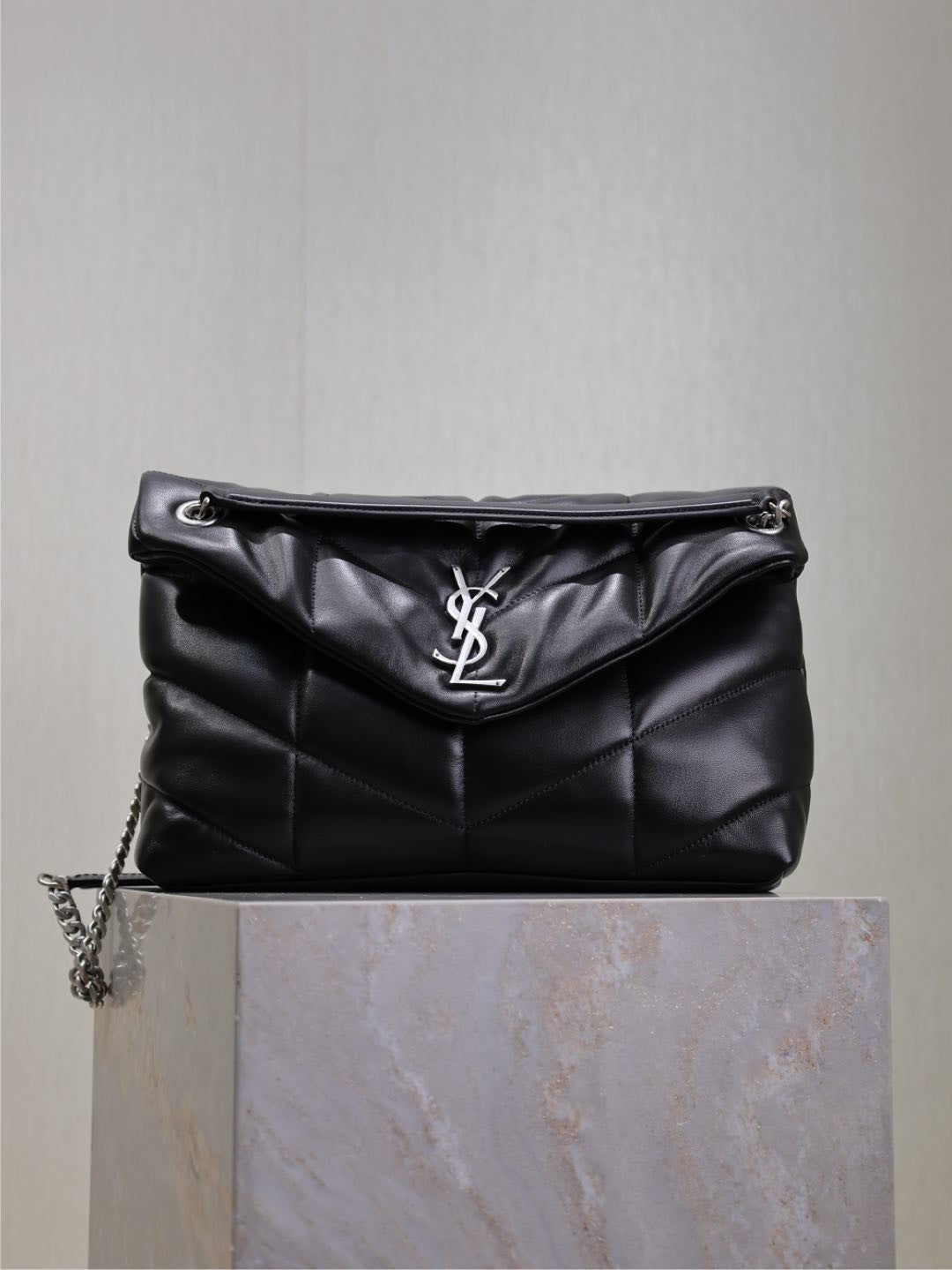 SAINT LAURENT  PUFFER TOY Handbag Black Silver Buckle Plaid Bag Stylish Elegant Sophisticated Flap Bags 7593371EL001000 #184316