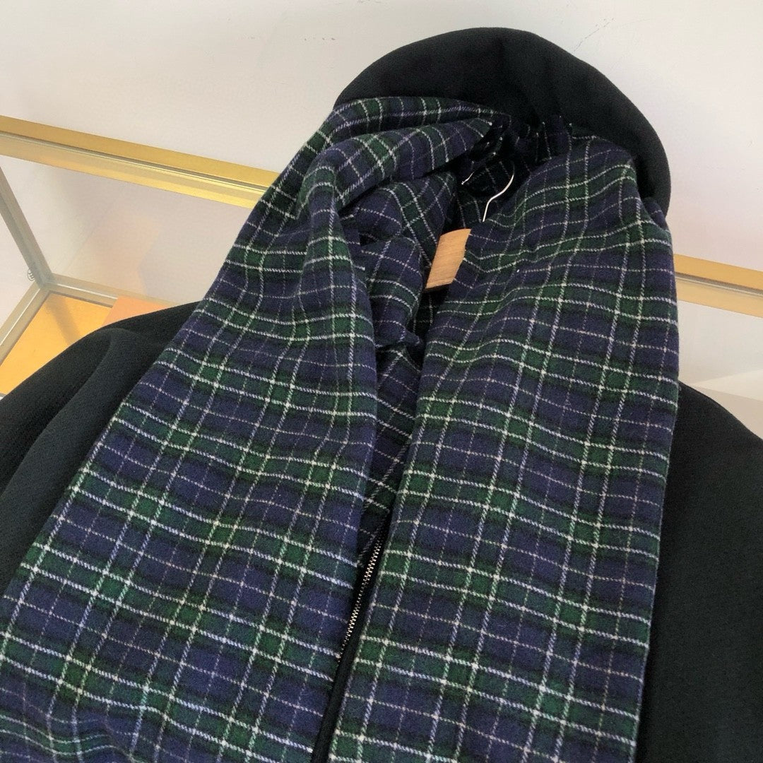 Balenciaga Men's Spring And Autumn UNITY Sports Logo Plaid Scarf Zipper Loose Solid Color Long Sleeve Hoodie Sweatshirt Jacket Ngvp #9481