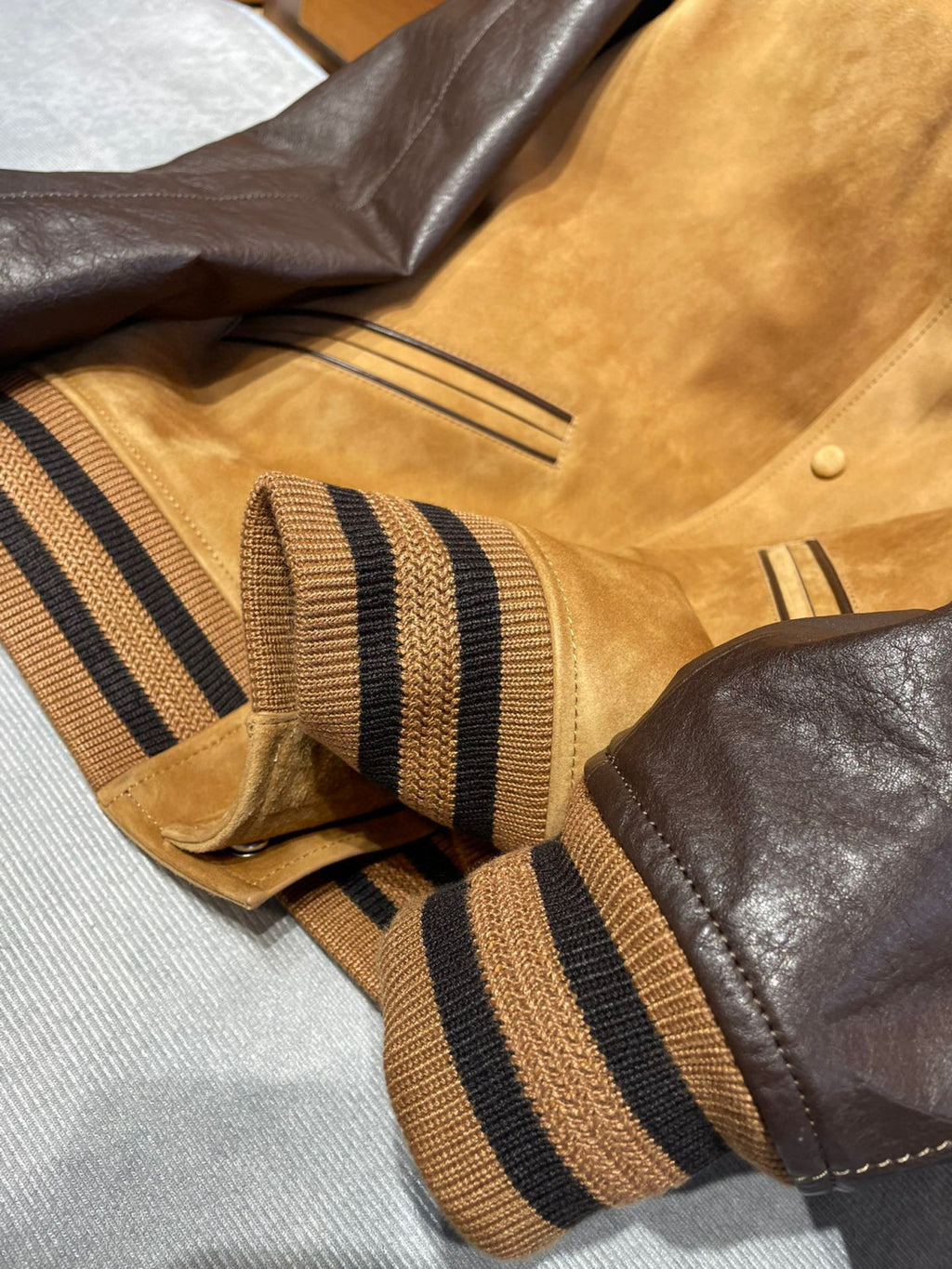 Berluti Suede Leather Patchwork Varsity Jacket #96481