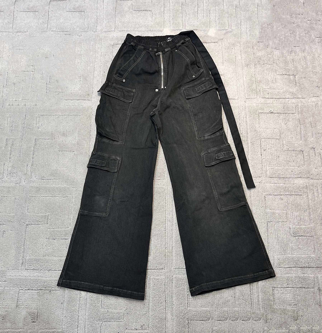 Rick Owens Men's Spring And Autumn Gradient Washed Jeans Casual High Street Zipper Multi-pocket Pants Ngvp #7776