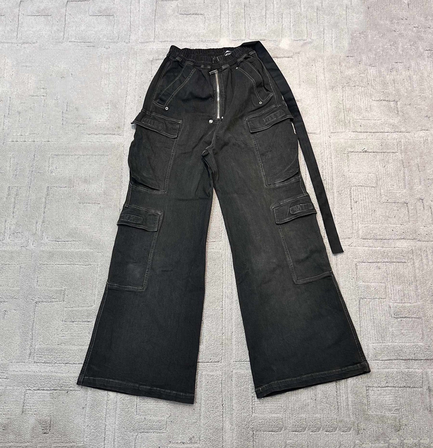 Rick Owens Men's Spring And Autumn Gradient Washed Jeans Casual High Street Zipper Multi-pocket Pants Ngvp #7776