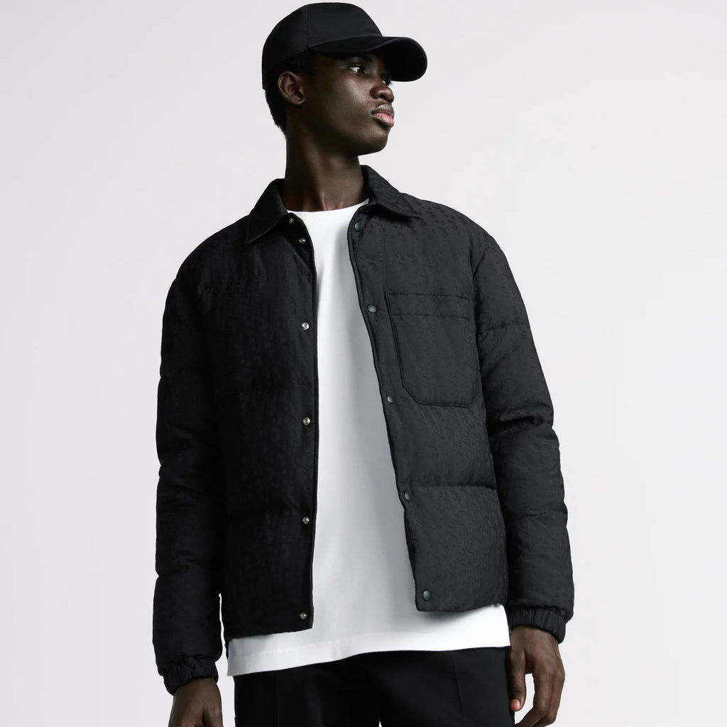 Dior Men's Fall And Winter Black Dark Logo Print Lapel Single Breasted Long Sleeved Puffer Down Jacket #74317