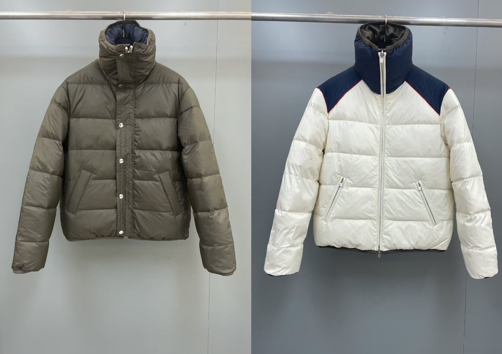 Loro Piana Men's Fall and Winter Colorblocking Lapel Reversible Zipper Long Sleeve Puffer Down Jacket #74426