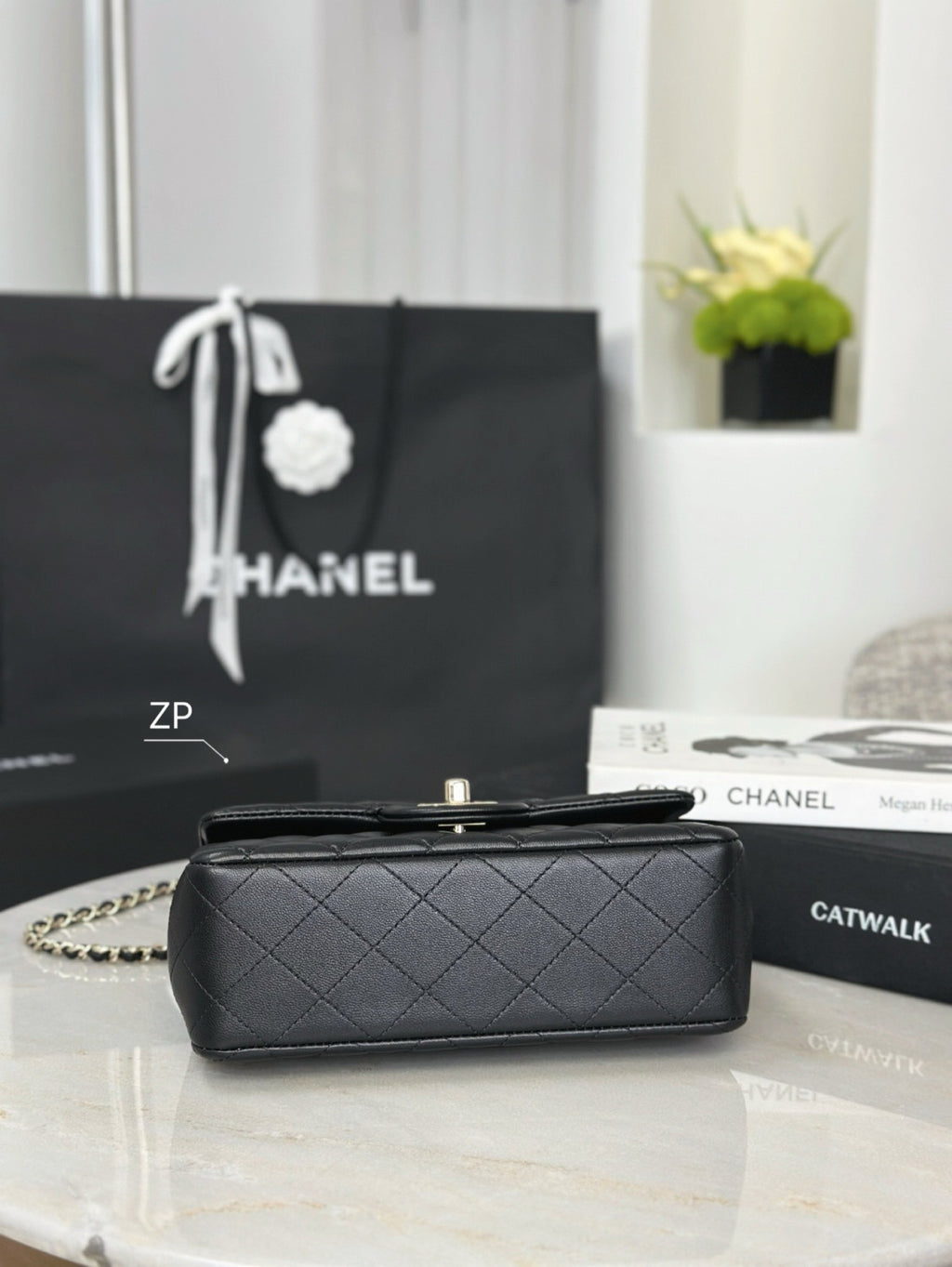 Chanel Mini Classic Handbag With Top Handle Lambskin Diamanté & Gold Metal Black #381896