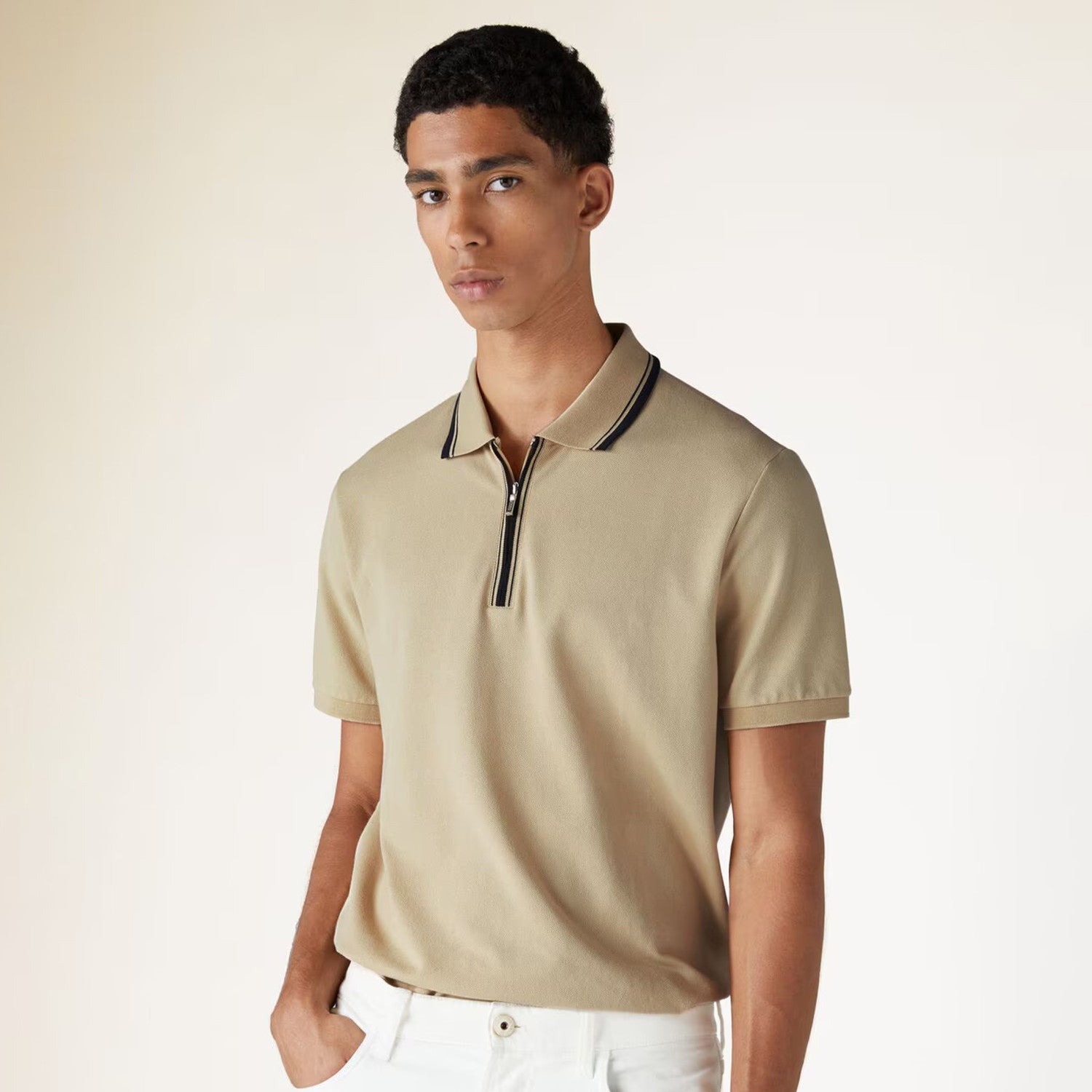 Loro Piana Men's Summer Fashion Solid Color Zip Lapel Zip Regatta Men's Short Sleeve Fitted Polo Shirt Ngvp #8591
