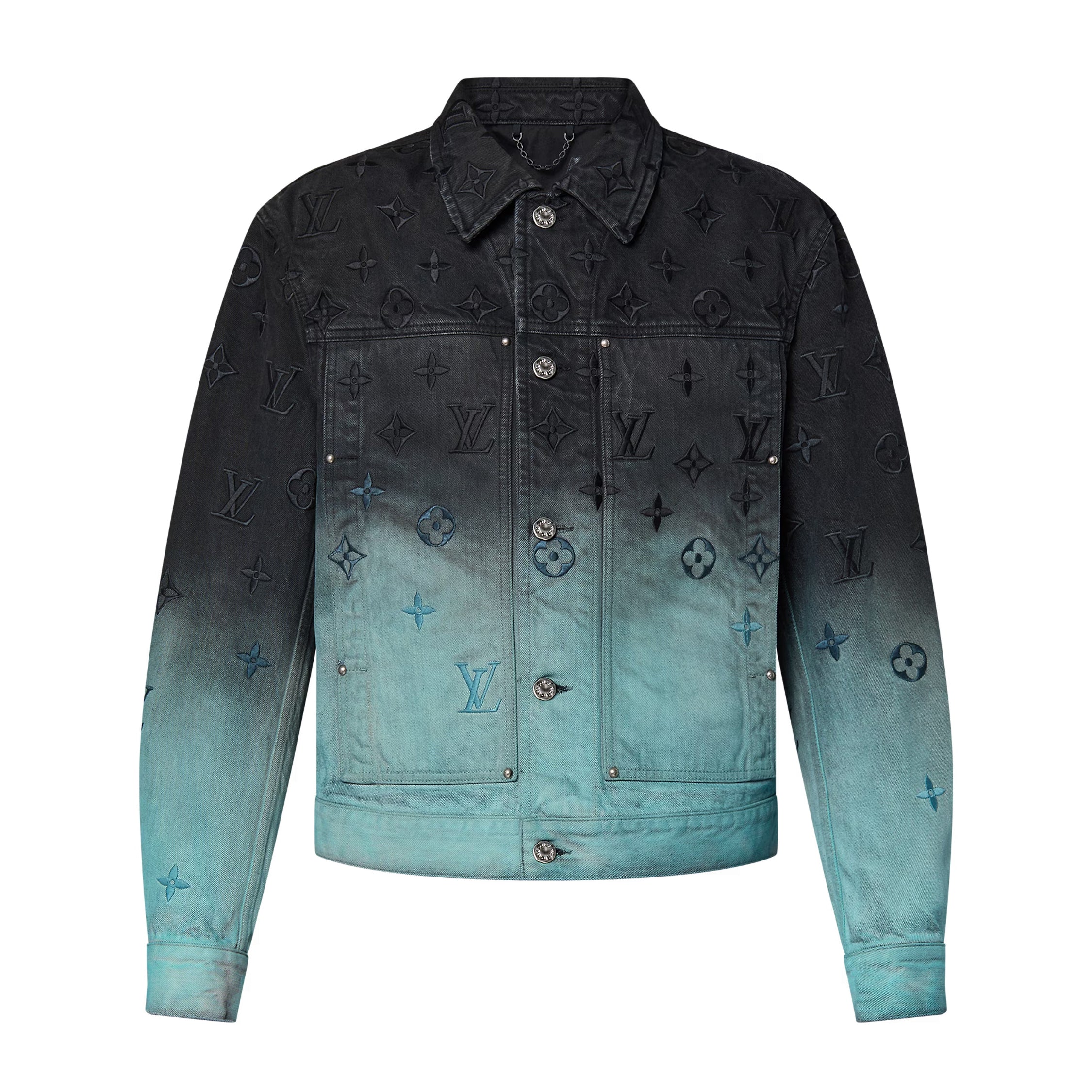 Louis Vuitton Men's Fall and Winter Logo Embroidery Gradient Single Breasted Long Sleeve Denim Jacket #72741