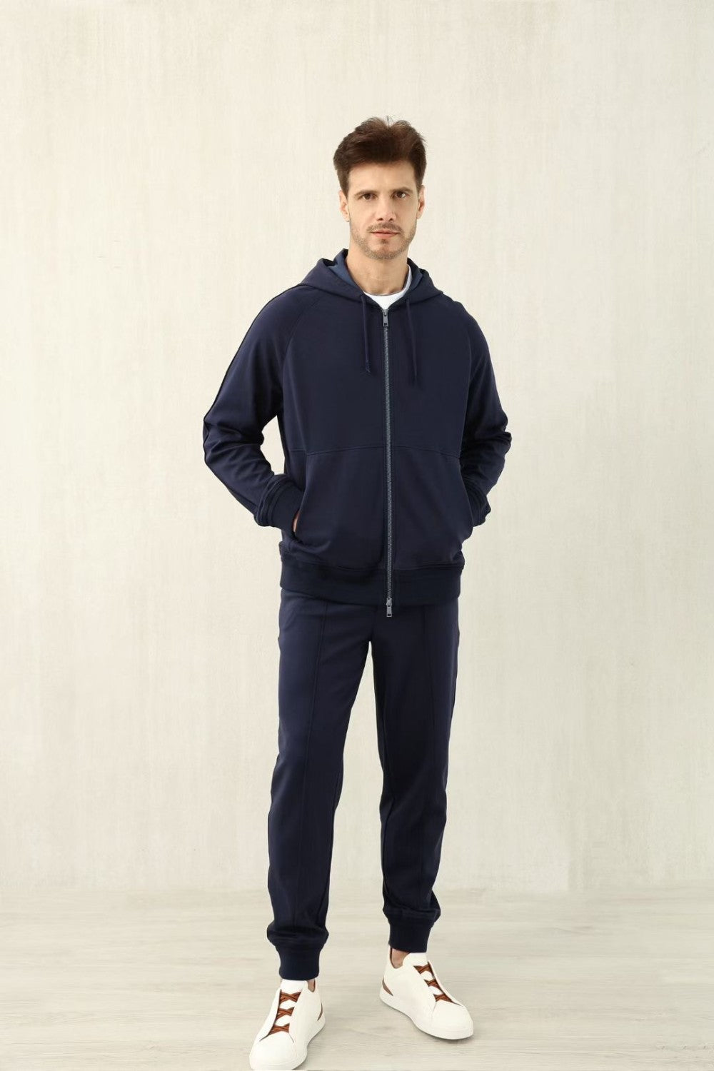Ermenegildo Zegna Men's Spring/Fall Zipper Drawstring Hoodie Sweatshirt & Solid-Color Casual Pants Suit Set Ngvp #2352