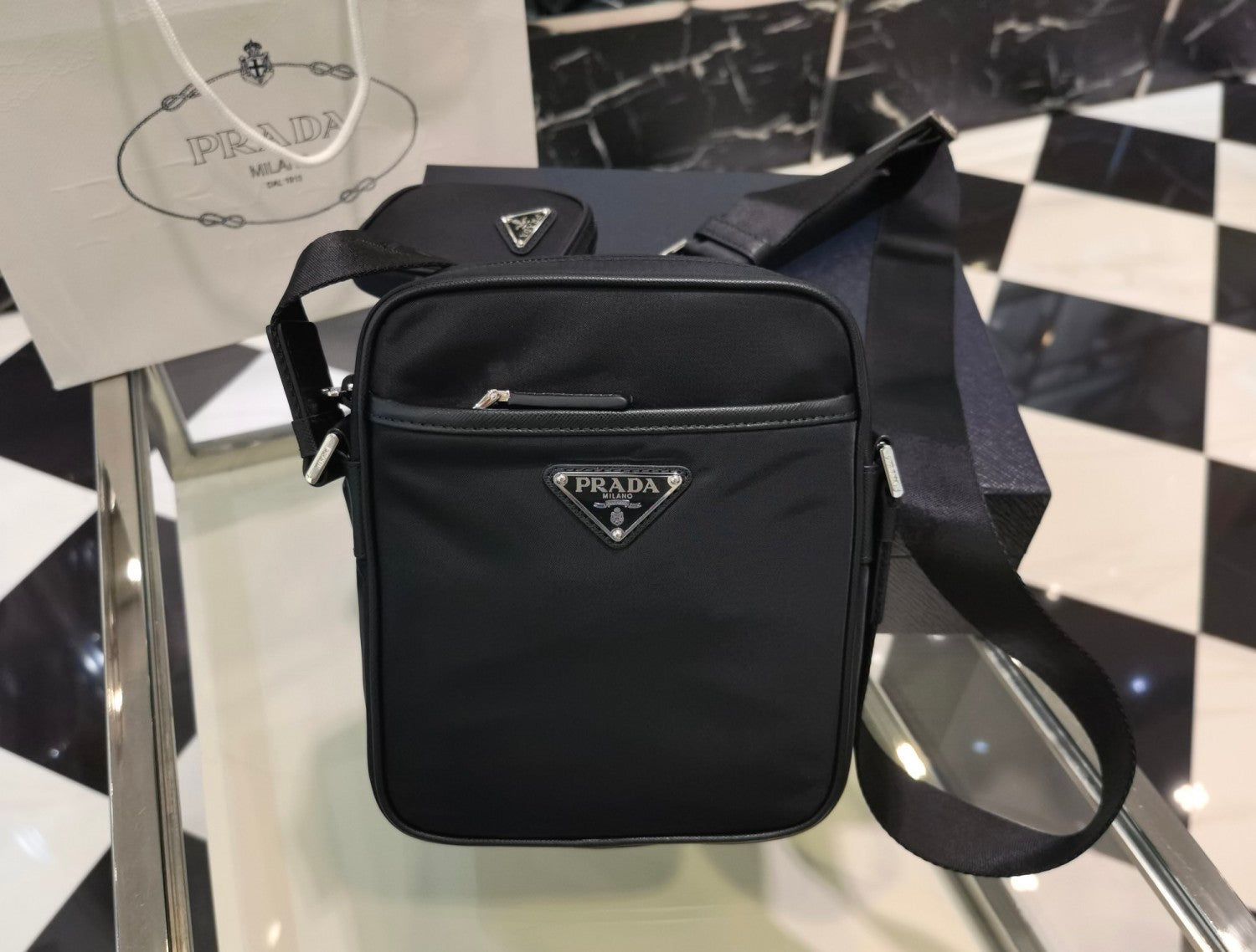 Prada Re-Nylon And Saffiano Men's And Women's Solid Color Fashion Casual Logo Triangle Emblem Minimalist Stylish Nylon Crossbody Bag Shoulder Bag Bags #79176