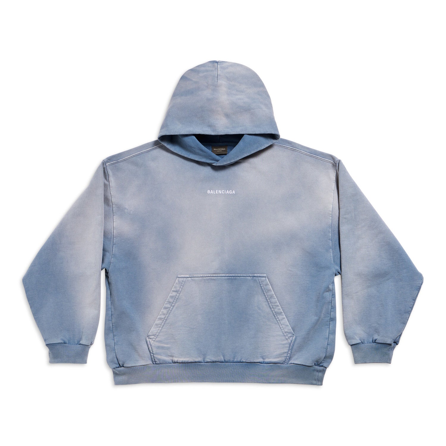 Balenciaga Men's Spring and Fall Blue Tie-Dye Gradient Embroidered Logo Regular Fit Hooded Sweatshirt Pullover #98388