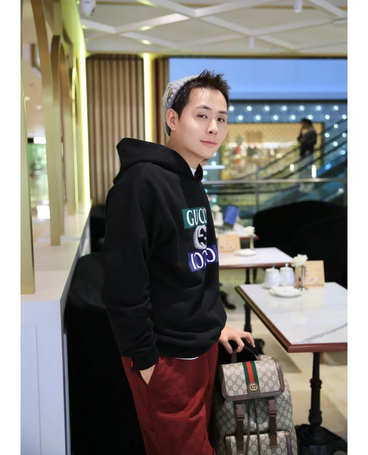 Gucci Cotton Jersey Hooded Sweatshirt Men'S Spring Autumn Fashion Pullover Hoodie Black Logo Print Hooded Sweatshirt #81152