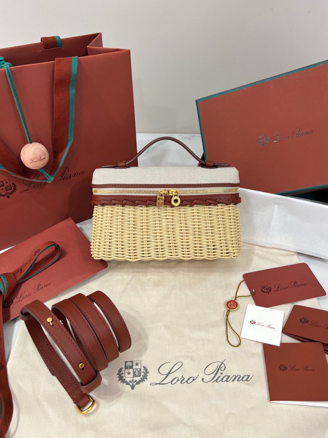 Loro Piana Extra Pocket L19 East-west Wicker Cotton Linen Rattan Multicolor Pattern Spring Summer Collection Top Handle  Bag Bags FAQ9101 #84358A