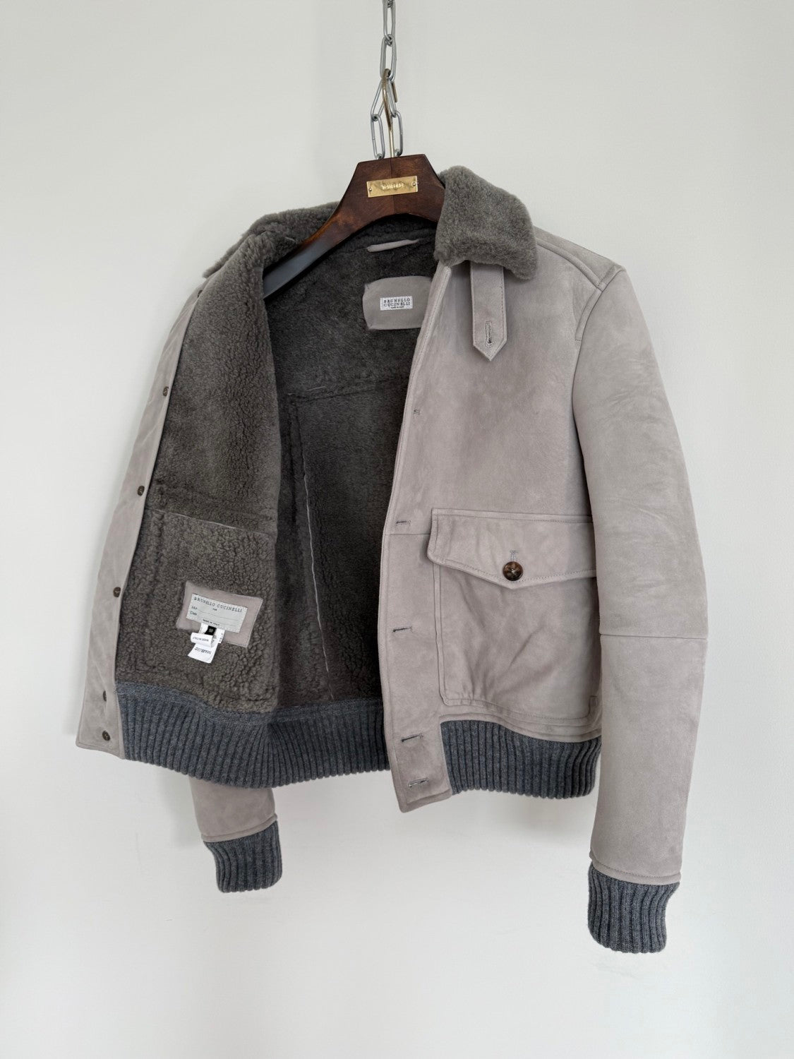 Brunello Cucinelli Men's Fall/Winter Vintage Jacket Solid Color Single-Breasted Fur Collar Suede Slim Fit Coat Ngvp #2592
