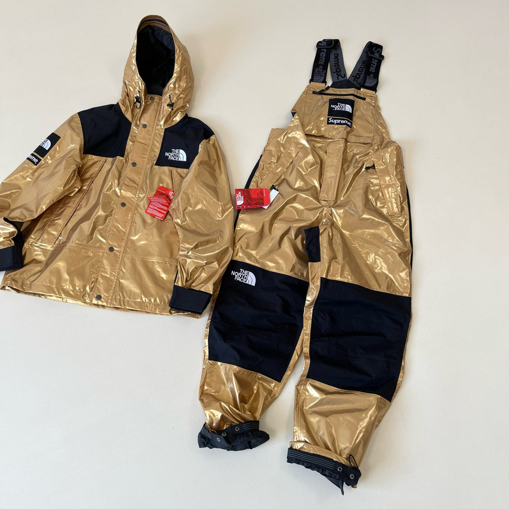 Supreme X The North Face Men's Winter Nylon Metallic Single Breasted Zip Hooded Jacket Bib Pants Overall Set Suit #97741