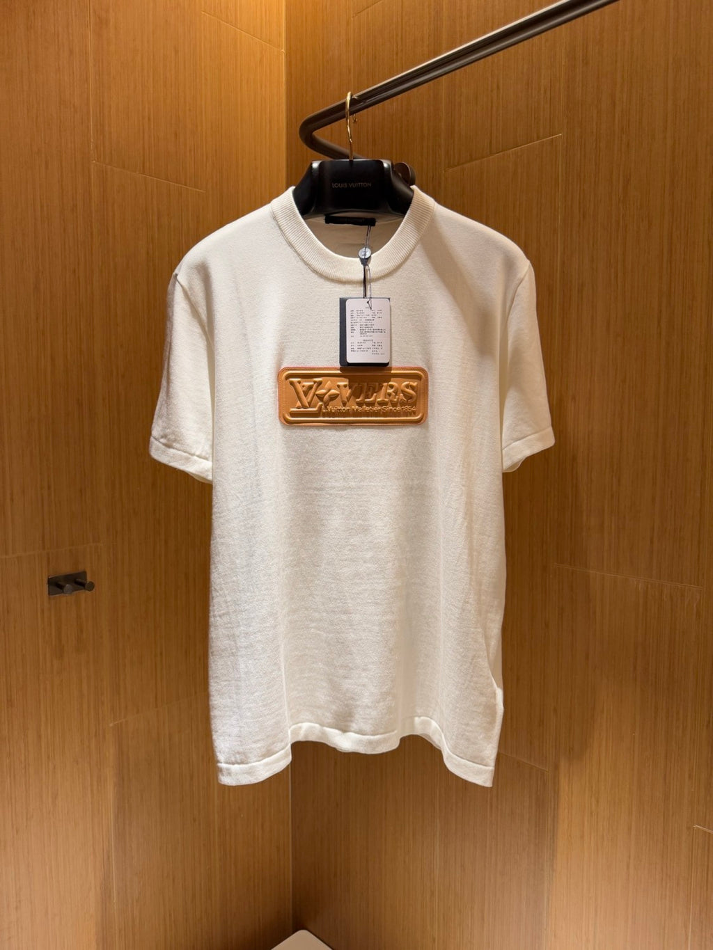 Louis Vuitton Men's Summer Leather Applique Solid Color Cotton Round Neck Short Sleeve T-Shirt #75636