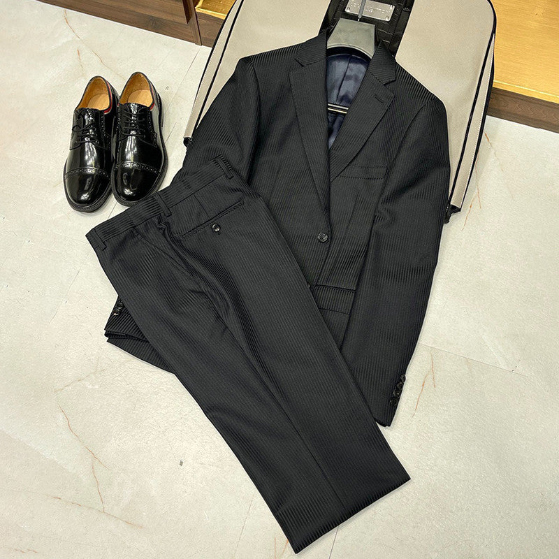 Louis Vuitton Men's Spring and Autumn Striped Solid Color Lapel Single Breasted Blazer Jacket Casual Pants Ngvp #9897