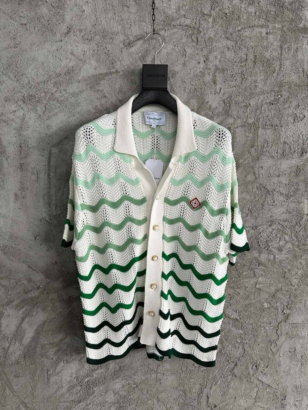 Casablanca Men's Summer Wave Stripe Single Breasted Knit Short Sleeve Shirt Cotton Shorts Pants Suit Set #98831