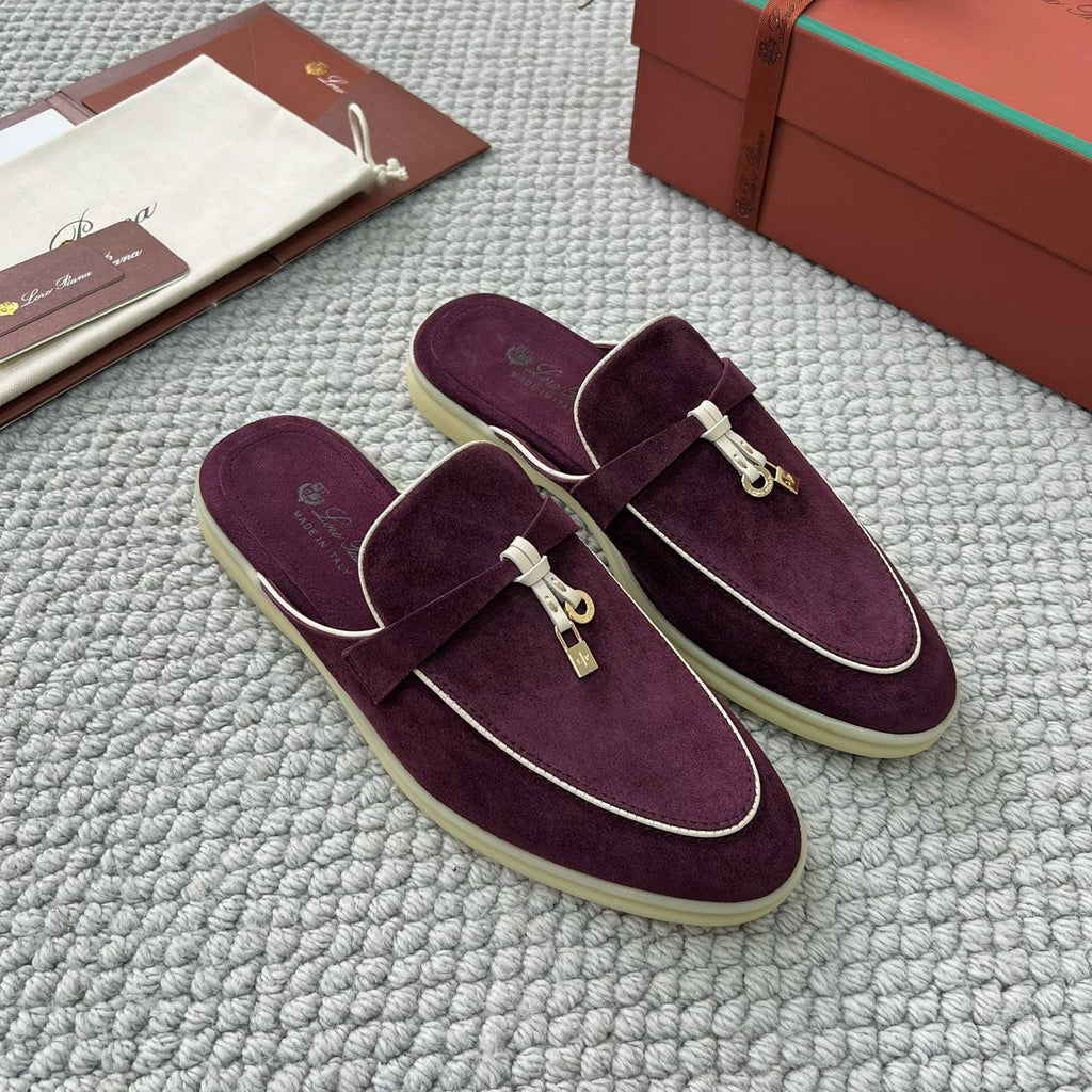 Loro Piana Women's Summer Solid Color Suede Simple Comfortable Rubber Bottom Baotou Slippers Shoes #76545