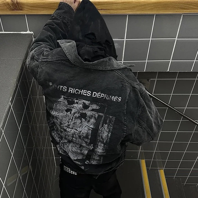 Enfants Riches Deprimes Men's And Women's Black Spring And Fall Washed And Aged Denim Zipper Jacket #98184