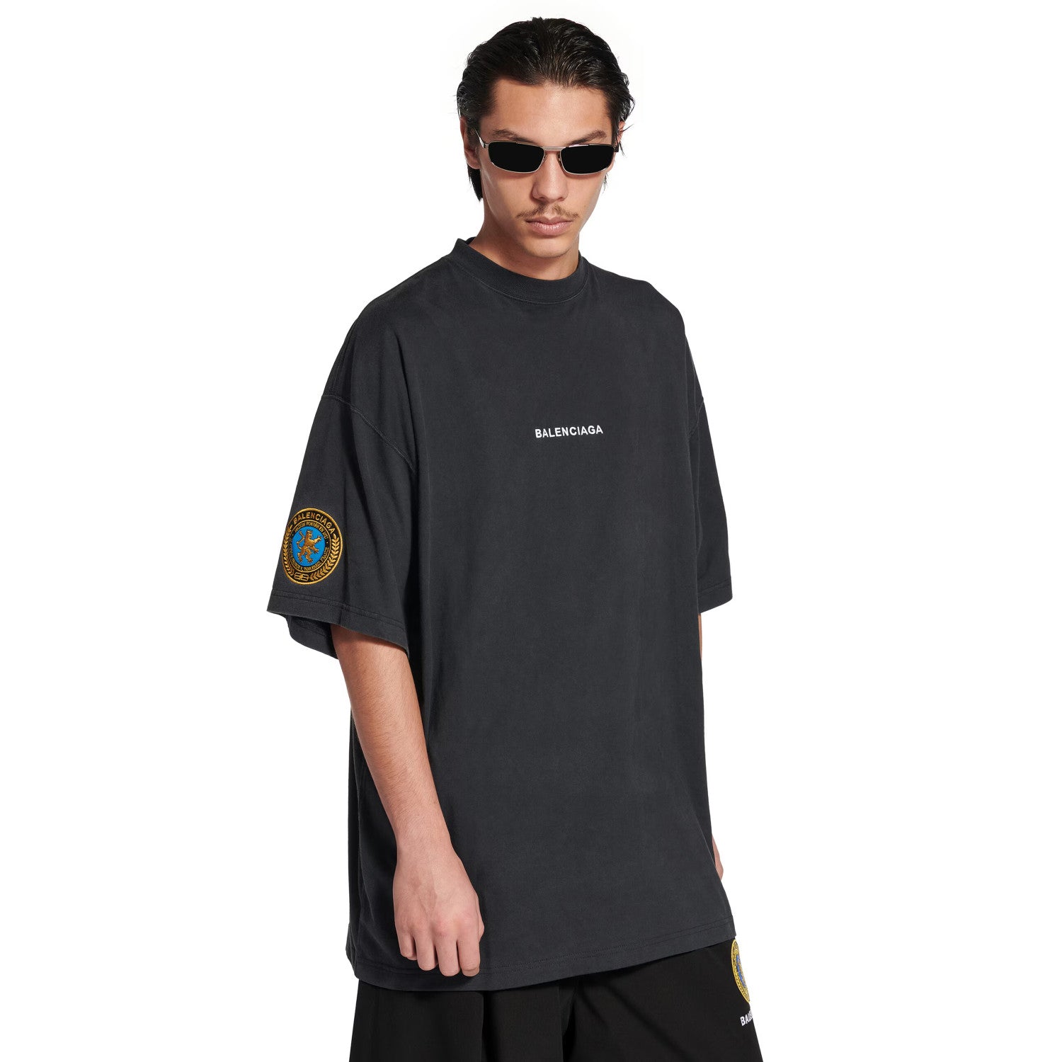Balenciaga Men's Uniform Merch Oversized Round Neck Short Sleeve T-Shirt Vintage Solid Color Embroidery Casual Elastic Waist Shorts #81297