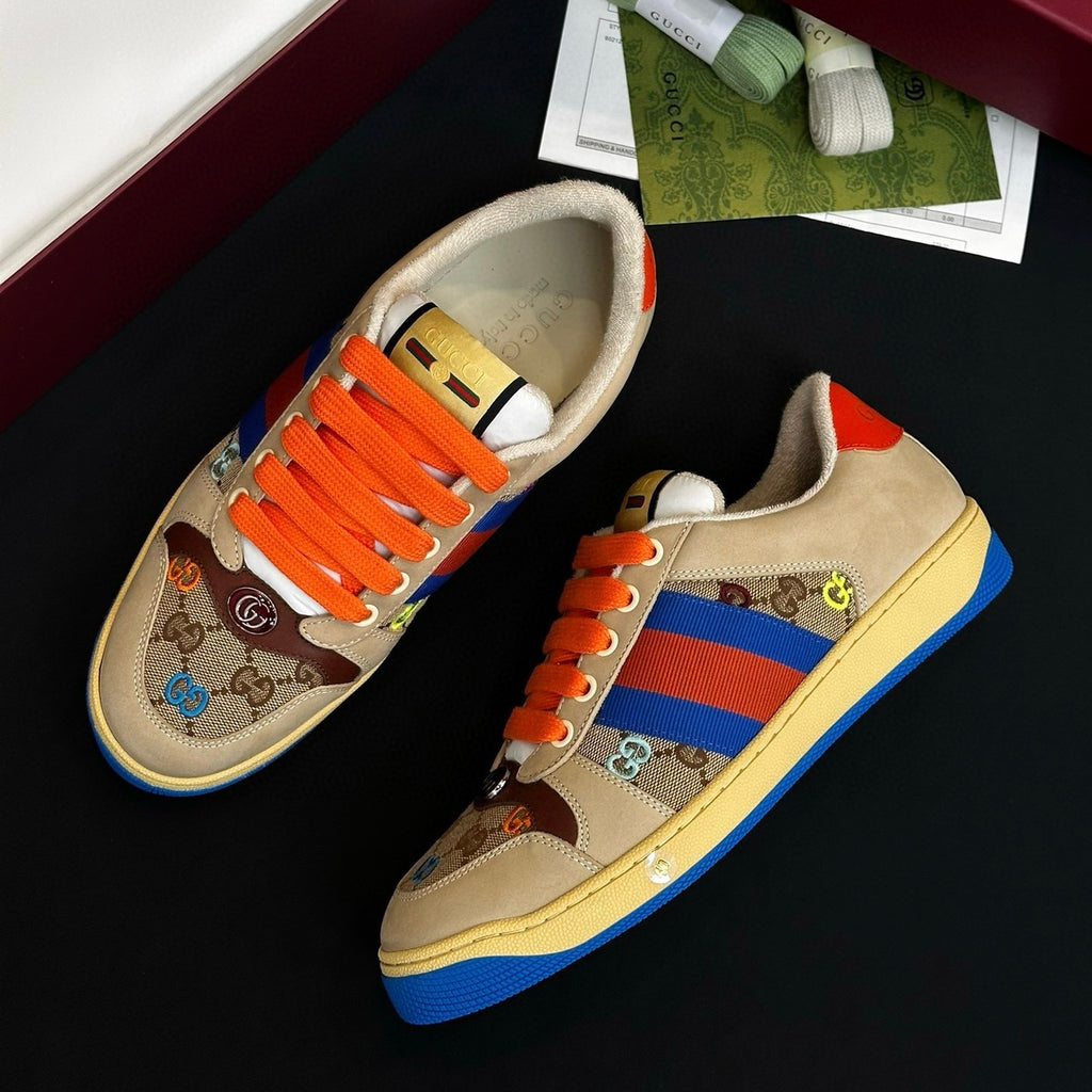 Gucci Screener Men's and Women's Fashion Casual Round-Toe Lace-Up Classic Print Low-Top Sneakers #78429