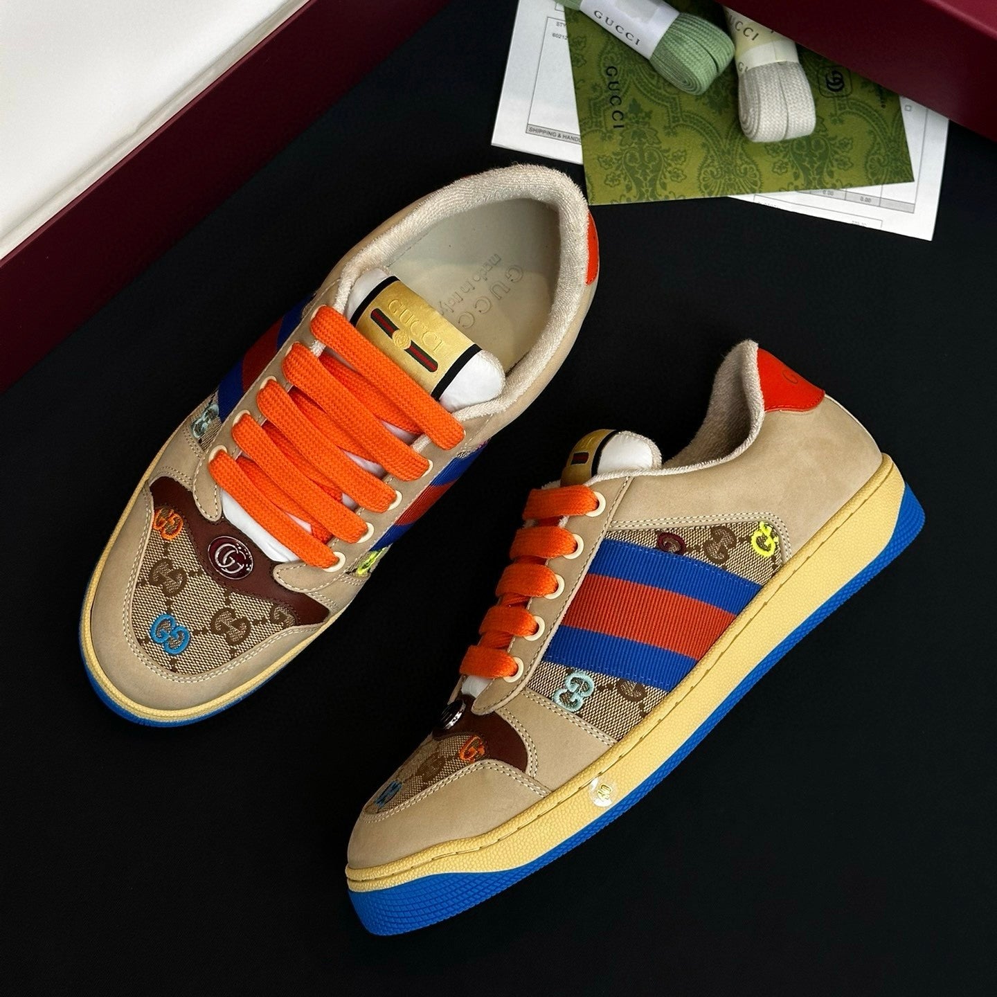 Gucci Screener Men's and Women's Fashion Casual Round-Toe Lace-Up Classic Print Low-Top Sneakers #78429