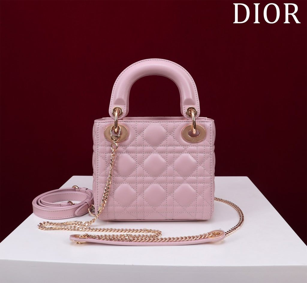 Dior Lady Women's Solid Color Metal Pendant Removable Chain Shoulder Strap Wicker Pattern Sheepskin Leather Single Shoulder Crossbody Handbag Bag Bags #77461
