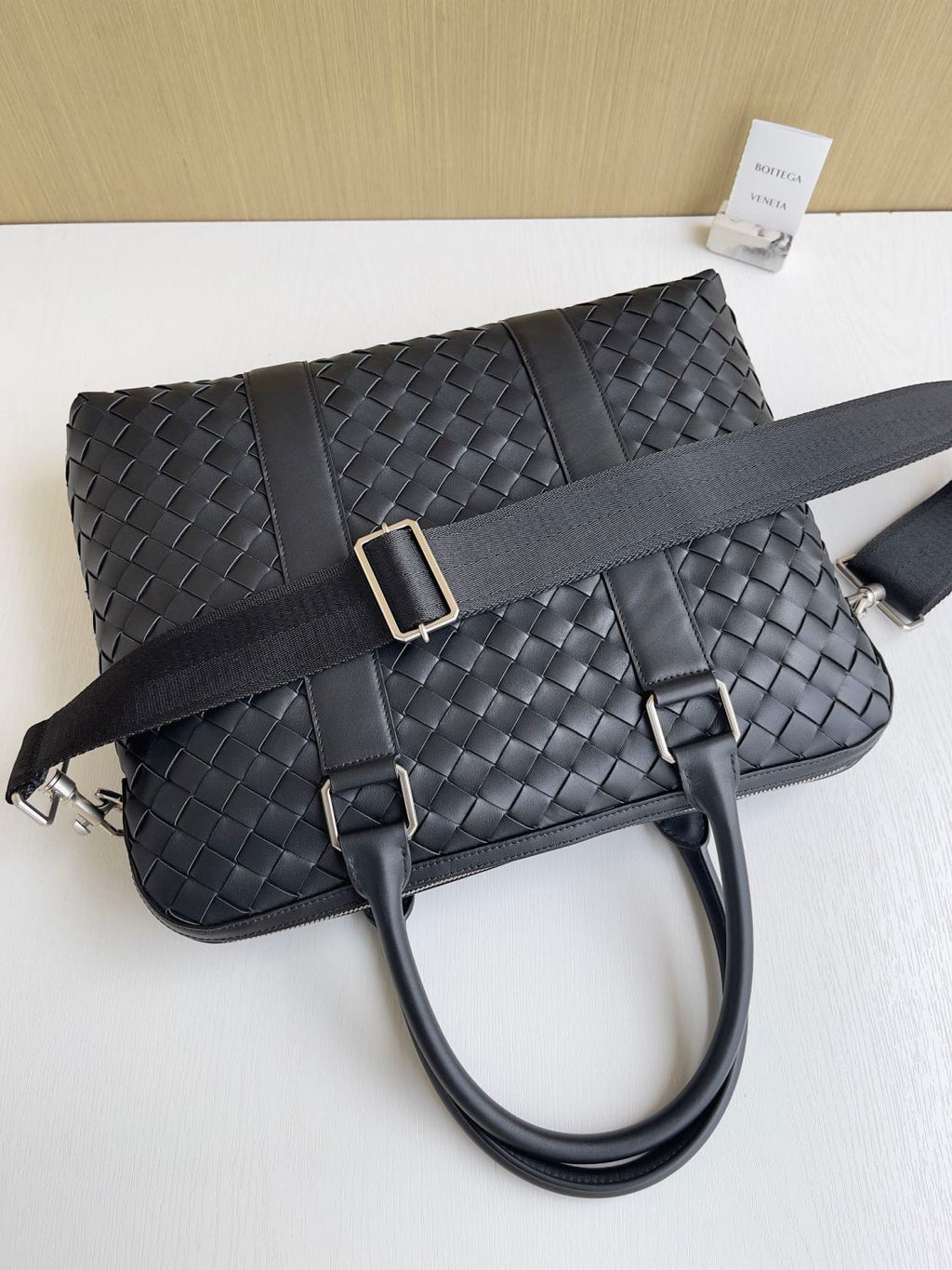 Bottega Veneta Intrecciato Men's Solid Color Adjustable Detachable Shoulder Strap Woven Calfskin Briefcase Handbag Bag Bags #77473