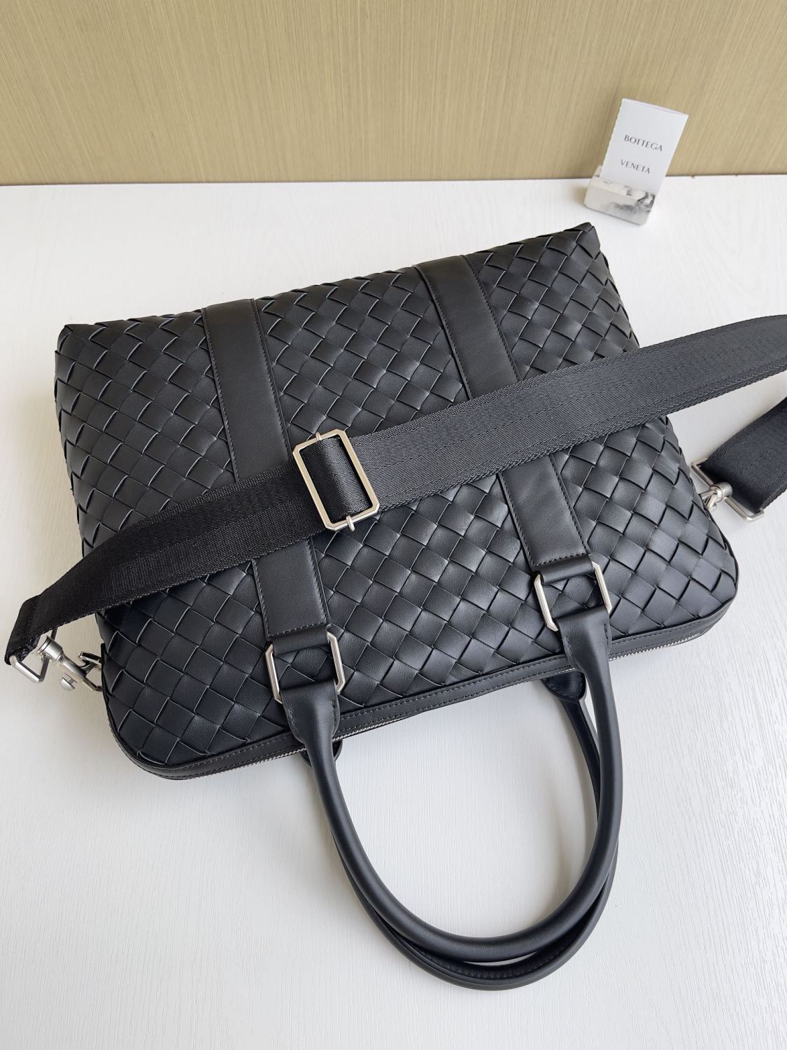 Bottega Veneta Intrecciato Men's Solid Color Adjustable Detachable Shoulder Strap Woven Calfskin Briefcase Handbag Bag Bags #77473