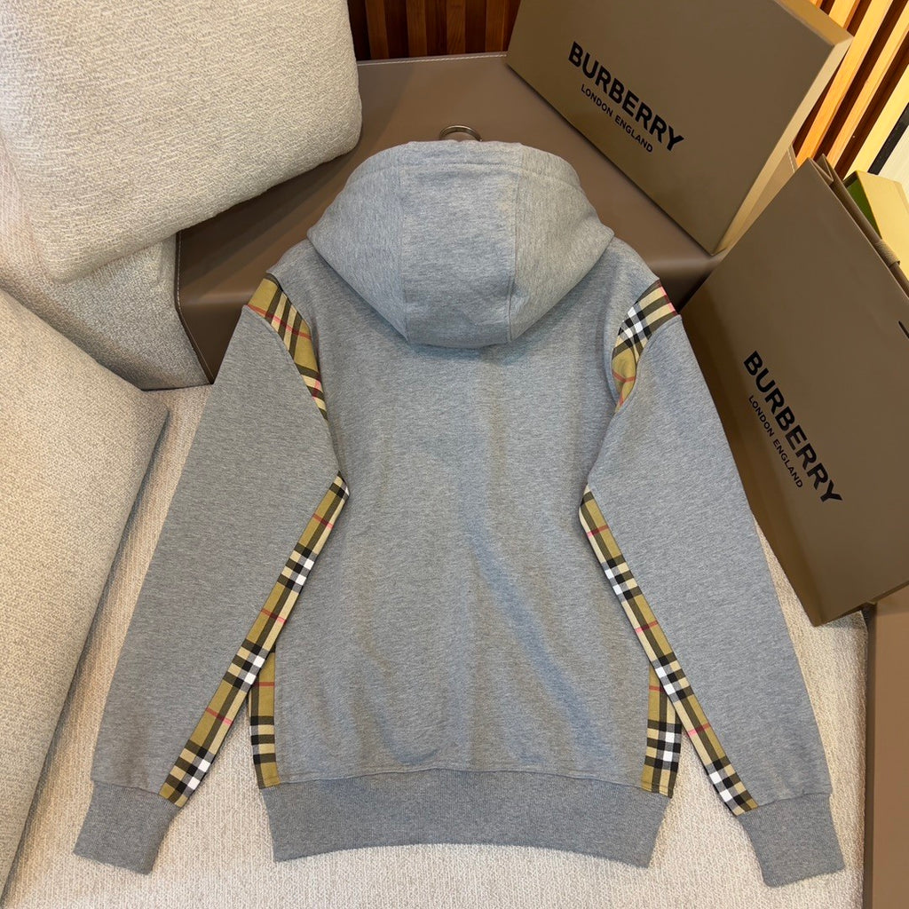 Burberry Men's Spring and Autumn Plaid Crop Solid Color Hooded Zipper Jacket #72528