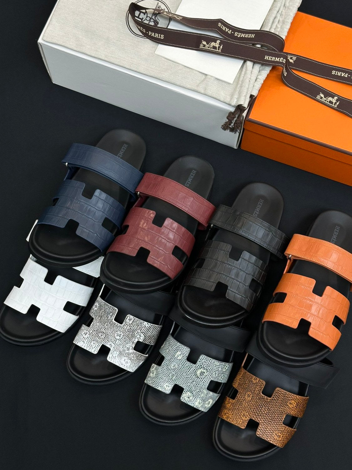 Hermes Men's Women's Simple Comfortable Velcro Casual Leather Sandals Slippers Shoes #76396