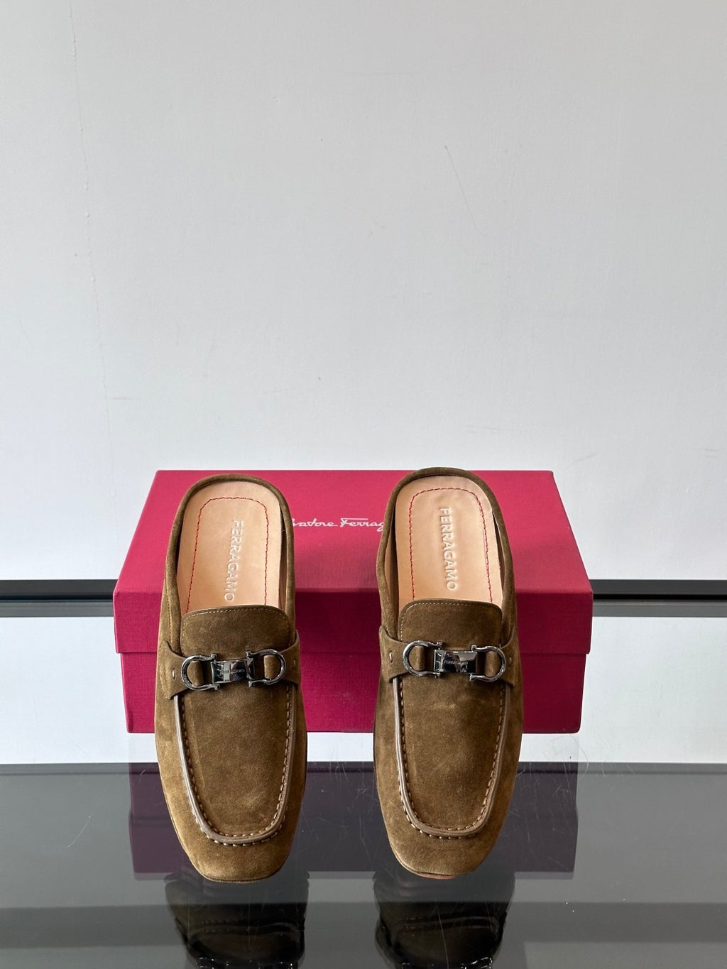 Ferragamo Men's Spring/Fall Solid Color Classic Calfskin Round Toe Open Back Mule Shoes #78195