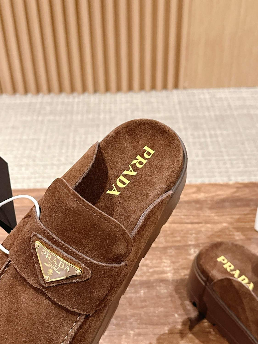 Prada Women's Spring And Summer Solid Color Suede Round Head Overfoot Leather Birkenstocks Slippers Shoes #76559