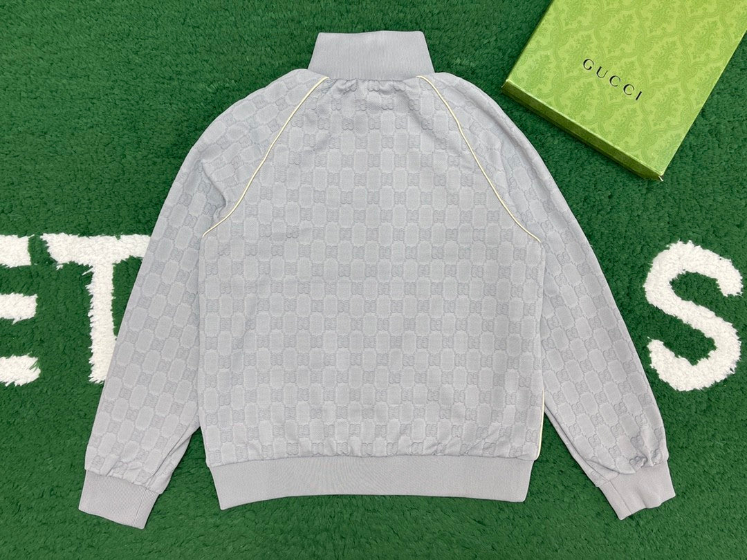 Gucci Men's Spring and Autumn Gray Letter Logo Full Print Zipper Long Sleeve Jacket Drawstring Tie Sweatpants Pants Suit Set #72978